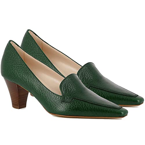 Image of LEHOOR Women Vintage Chunky Block Heel Pumps Shoes Square Pointed Toe Slip On Formal Office Work Business Loafers Shoes Suede Snakeskin Cone Heel Oxford Shoe Ladies Professional Chic Fall 4-11 M US