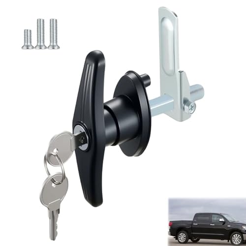 Image of Truck Cap Locking T-Handle, Camper Shell Accessories, T-Handle Latch with Keyed Lock, Truck Camper Shell Lock, Key Alike Black T-Handle Locks (Left) for Most Truck