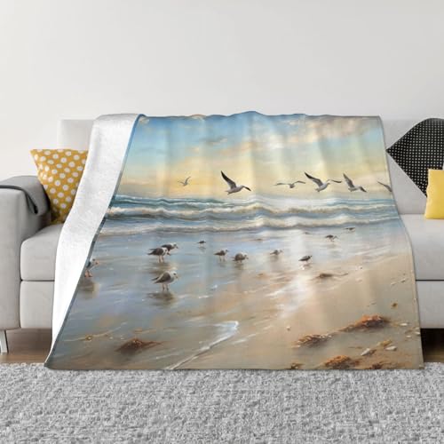 Couverture molletonnée flanelle lit canapé jeté doux chaud motif oiseaux