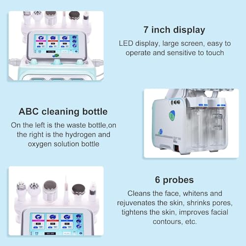 Máquina de belleza facial de hidrodermoabrasión, dispositivo de limpieza profunda 6 en 1 y tensor de la piel, sistema multifuncional de cuidado facial de burbujas pequeñas