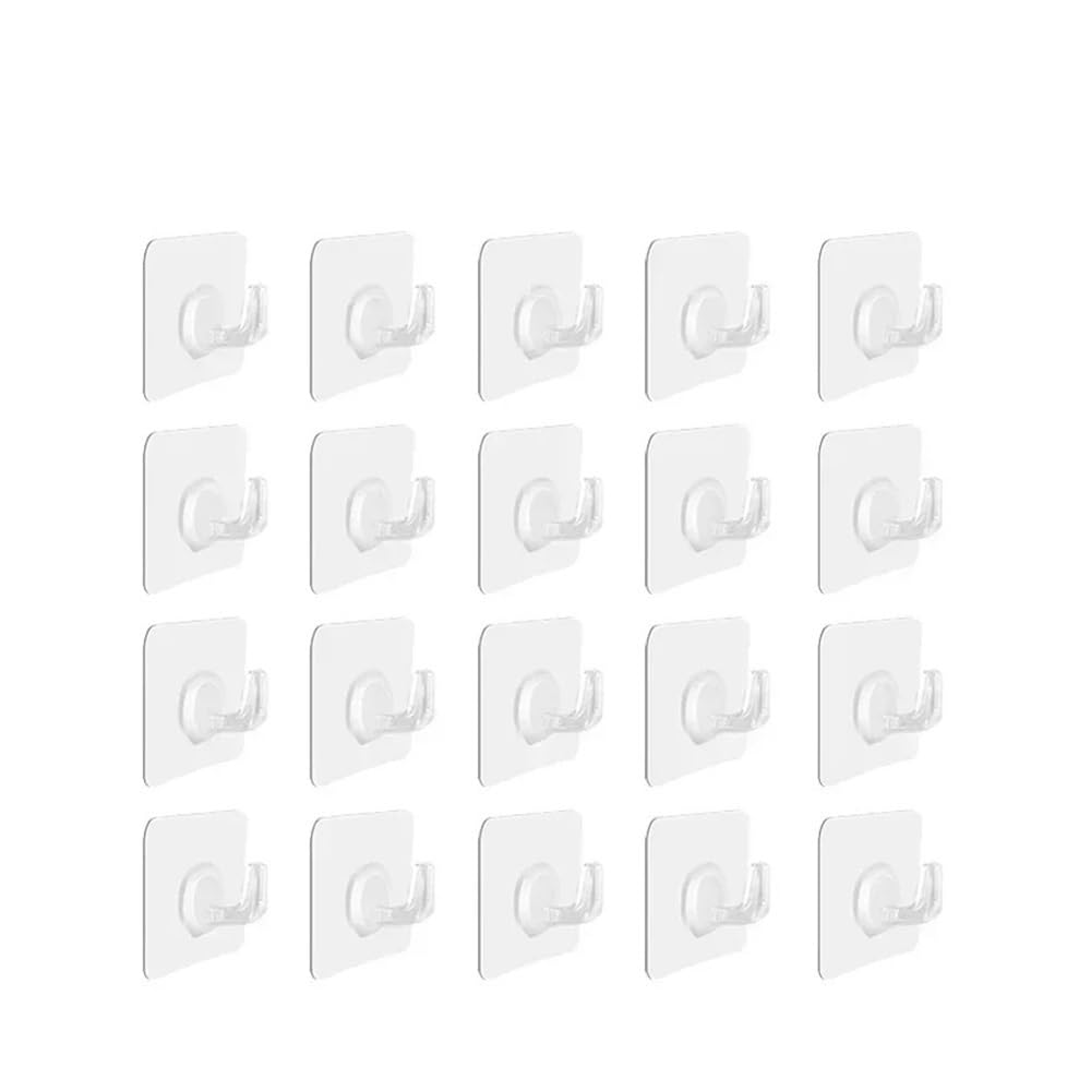 Gentryroo 20Pcs Clear Square Adhesive Ring Hook Punch Free Traceless Plastic Hook