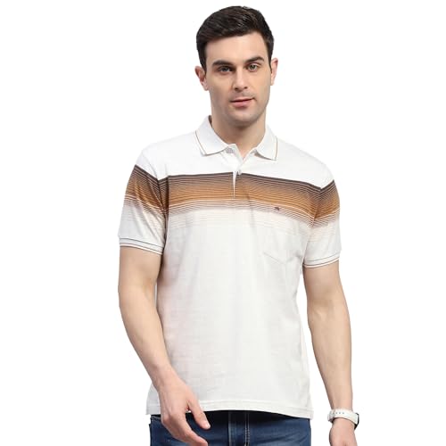Image of Monte Carlo Mens Striped Polo Collar Half Sleeve Cotton Blend Casual T-Shirt (224064228)