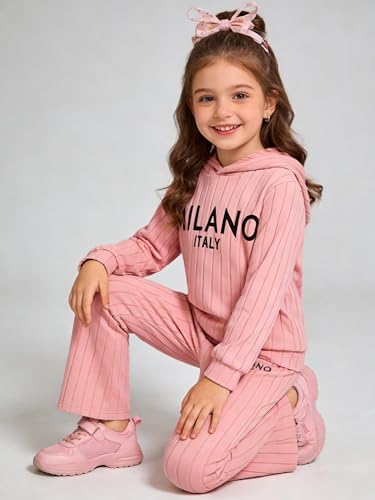 Image of Toddler Kid Girls Clothes Ribbed Color Block Long Sleeve Hoodie Sweatsuit Set Fall Outfits