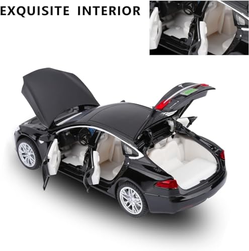 Image of Invite Enterprise Tesla Model 66063 1:32 Scale Alloy Diecast Model Metal Pull-Back Car with Sound Light and Opening Doors: A Kids' Toy Vehicle Gift (1:32 Tesla - Black)