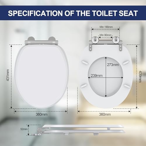 Abattant WC avec frein de chute Blanc, résistant et doux fermeture pour tout usage,Lunette de toilette universelle Blanc