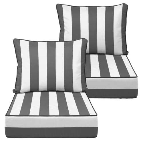 Aiouueat 24X24-2set,Outdoor Chair Cushions, 30D High-Density Foam Patio Chair Cushions, Water-Resistant UV 2000H Color Fastness Outdoor Seat Cushions for Patio Furniture Sofa,Black White Stripe by Aiouueat - Used condition - US$47.02