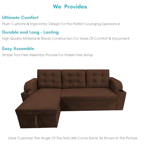 Image of Casaliving Grance LHS 4 Seater Corner Sofa Cum Bed for Living Room with Storage (Brown in Fabric) Premium Fabric Sofa
