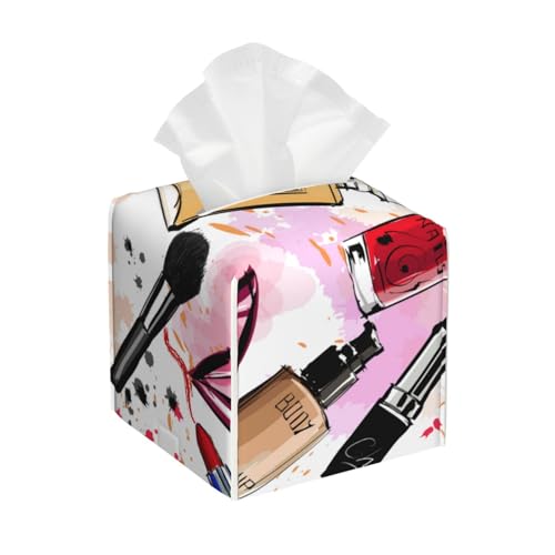 Modern Lady Cosmetic Perfume Lipstick Square Tissue Box Cover, Cube Tissue Box Holder, Table Tissue Box