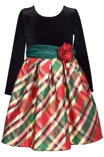 Bonnie Jean Girls 12M-16 Velvet Metallic Plaid Taffeta Christmas Dress