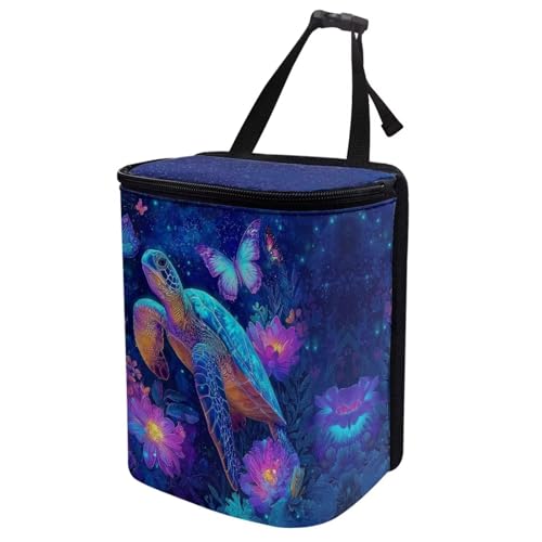 Image of Talayituse Daisy Turtle Butterfly Print Car Trash Bin, Large Size Auto Trash Can Adjustable Portable Garbage Can with Lid, Vehicle Hanging Bag for Headrest Front Back Seat