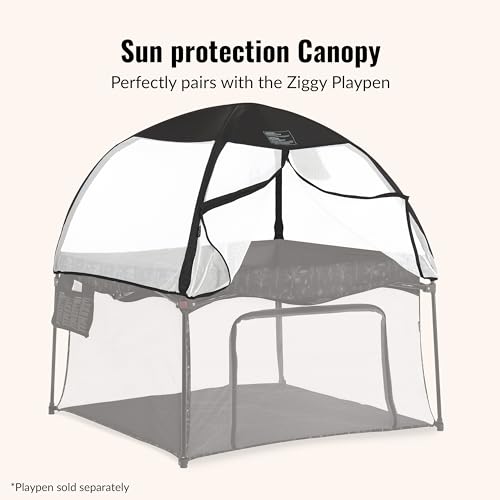 Image of Dream On Me Ziggy Canopy - Black /White, Compatible with Ziggy Square Playpen, UV, Rain & Bug Protection, Foldable & Travel-Friendly