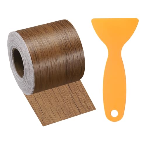 Image of HARFINGTON Wood Grain Repair Tape 2 Inch x 33ft Self Adhesive Repair Patch Tape Simulated Wooden Floor Tapes with Plastic Scraper for Tables Doors Windows Furniture, Brown Wood