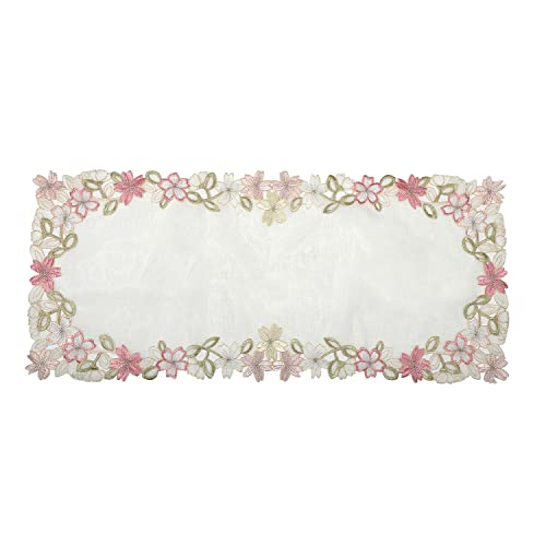 Image of MONKDECOR Tissue Embroidery 08136 Centre Table Runner (Size- 16x33 Inches)- Pink