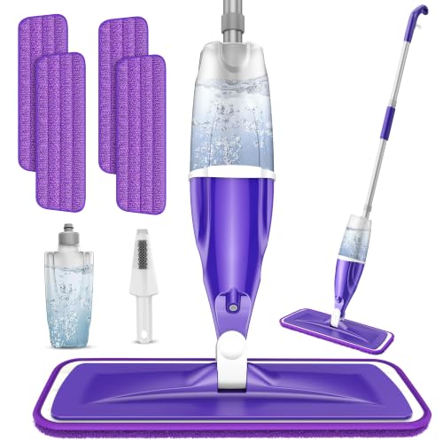 Image of Spray Mops for Floor Cleaning: Hardwood Floor Mop Wet Dry Mop Refillable | Swivel Head Leak-proof for Apartment, 4 Washable Pads for Swiffer PowerMop, Portable Microfiber Flat Mop, for Multi-surface