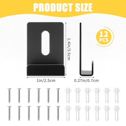 Image of 12 Pcs Metal Mirror Holder Clips Hanger Kit, Mirror Clips for Wall Mounting Holder Hanging with Screws Hooks, Frameless Mounting Hardware Heavy Duty Retainer for Tile Billboard Display(Black)