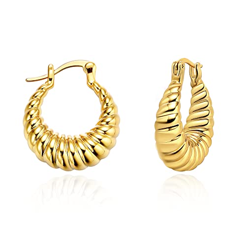 Gold Hoop Earrings 14K Gold Plated Huggie Hoops Twisted Croissant Earrings Small Hoop Earrings for Women Jewelry Gifts