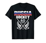 La bandera de Rusia apoya el diseño de hockey sobre hielo para los amantes del hockey ruso para el juego de hockey y al animar un torneo de campeonato de hockey sobre hielo. Traje de hockey para cualquier niño y niña de hockey, mamá / papá, portero, entrenador y orgulloso defensor del equipo de hockey ruso.