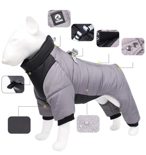 PIURUF Warmer Hundemantel, wasserdichte Hunde-Winterjacke für kleine/mittelgroße Hunde, 4 Beine, winddicht, reflektierender Schneeanzug