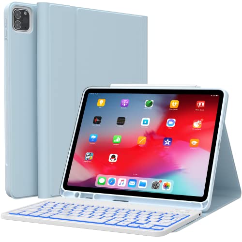 iPad Pro 11 2021 Case with Keyboard, CHESONA Keyboard for iPad Pro 11-inch (3rd Generation, 2nd/1st Gen) - 7 Backlight & Detachable - Pencil Holder - Flip Stand Cover - iPad Pro 11 inch Keyboard, Blue
