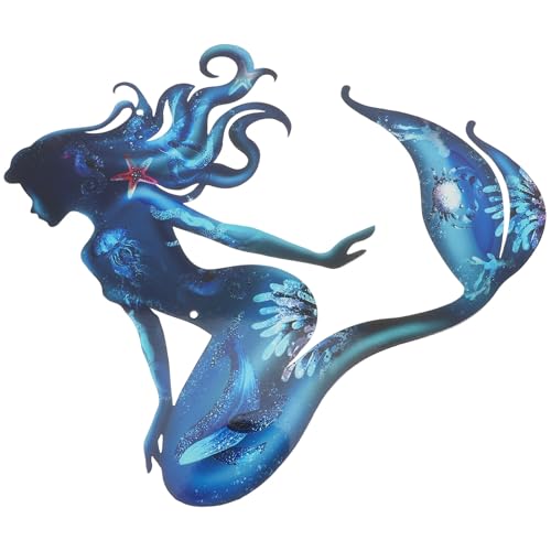 Kichvoe Arte de Pared de Sirena de Metal Resistente, Decoración Temática Oceánica para Jardín, Patio y Piscina, Decoración de Pared para Exteriores E Interiores, 1 Pieza, Uso