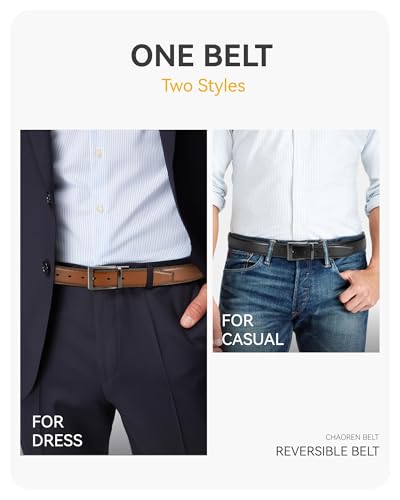 CHAOREN Mens Belt 1 Piece – Leather Reversible Belt Men for Dress Pants - Single Belt, 2 Colors2