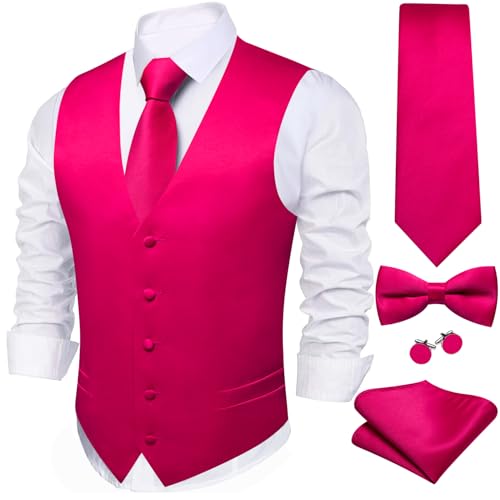 Image of Barry.Wang Men's Suit Vest Tie Bowtie Set Formal Silk Paisley Waistcoat Hanky Cufflinks Lapel Pin Set Wedding Party 7PCS