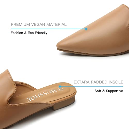 Musshoe Mules For Women Flats Comfortable Pointed Toe Women Mules,Tan Pu 7 #TOP2
