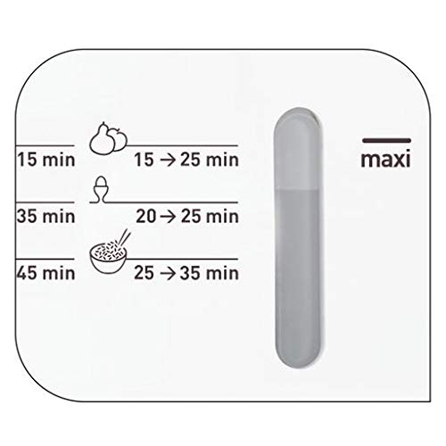 Tefal VC145140 Steam Cooker's side panel showing recommended cooking times for various foods.