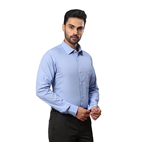 Image of Raymond Men's Pure Cotton Fil-A-Fil Pattern Slim Fit Semi Cutaway Collar Full Sleeve Formal Shirt