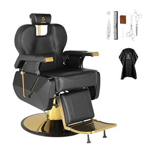 Chair Salon Hydraulic 360° Swivel Gold PVC Leather Barber, 440lbs Weight Capacity