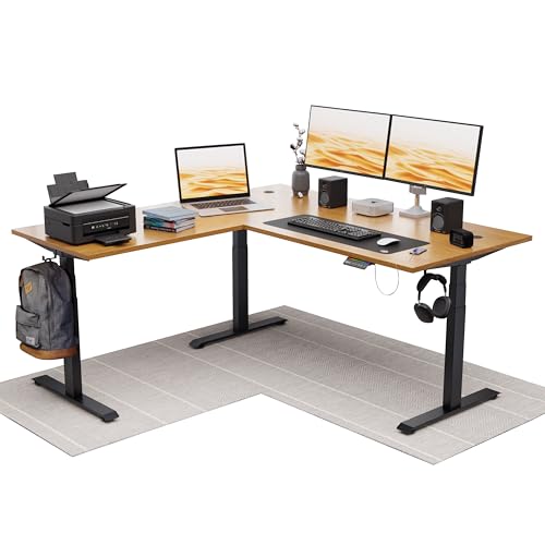 Image of Intellidesk Studio L Shaped Standing Desk Corner Electric Height Adjustable Standing Desk, Sit Stand Computer Workstation with 3-Stage Triple Motor System (Black+Walnut, 70(M) * 30 * 70(R) Inches)