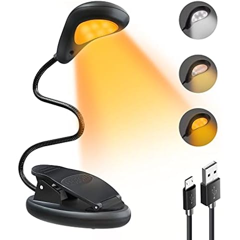 LEDBOKLI Reading Light Clip on Book Light, Stepless Dimming 3 Color Temperature 9 Brightness, USB Rechargeable Reading Light for Books in Bed, Amber Night Light Clip on Book Light for Reading Cover