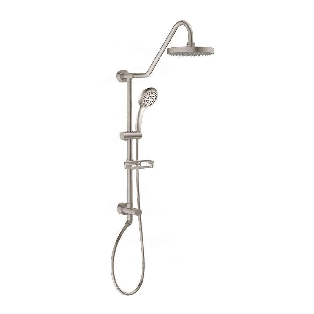 PULSE ShowerSpas Kauai III Brushed Nickel Rain Shower Head with Handheld Spray - 2.5 GPM, 8" Showerhead, 5-Function HandShower, Adjustable Slide Bar - Shower Heads with Handheld Spray Combo