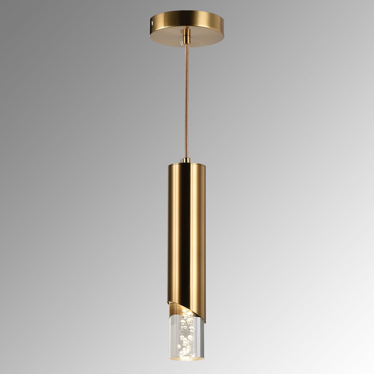 Photo 1 of Yaskina Pendant Lights Kitchen Island, Dimmable Island Cylinder Brass Pendant Light Fixture, 1 Light Bubble Acrylic Small Modern Pendant Lighting for Bedroom Bar, 3000K