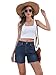 Bosmeer Y2K Shorts for Women Stretchy Mid High-Waisted Jean Shorts Vintage Raw Hem Denim Summer Jorts Cowboy Chic Outfits 2026 Fashion Trendy