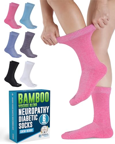 Doctor's Select Diabetic Socks for Women - 6 Pairs Knit Womens Diabetic Socks with Smooth Toe Seams, Bamboo Viscose, Non-Binding Top, Moisture-Wicking