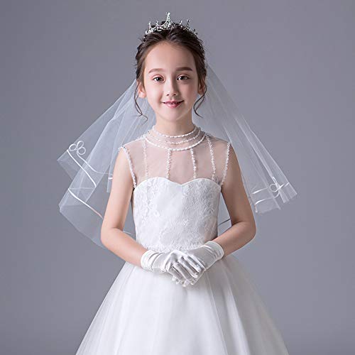 CRIZAN New White Flower Girls Lace Silver Lined Edge Short Bridal Wedding Veil2