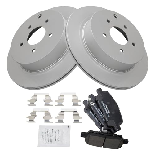 Image of TRQ Rear Brake Pad & Rotor Kit Ceramic Premium G-Coated Compatible with INFINITI Nissan