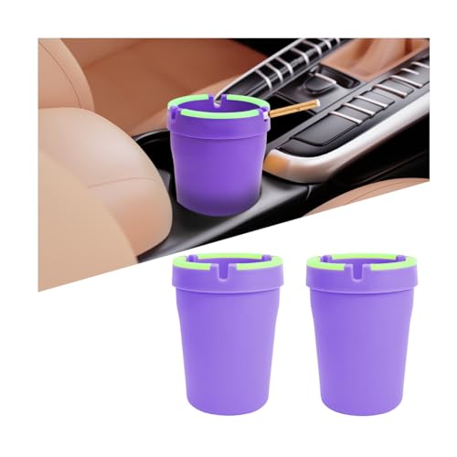 Image of Mandark Car Ashtray, 2PCS Glow In The Dark Smokeless Self-Extinguishing Vehicle Cigarette Trash Can, Smellproof Portable Automotive Ash Holder Organizer, Universal for Truck Home Office (Purple)