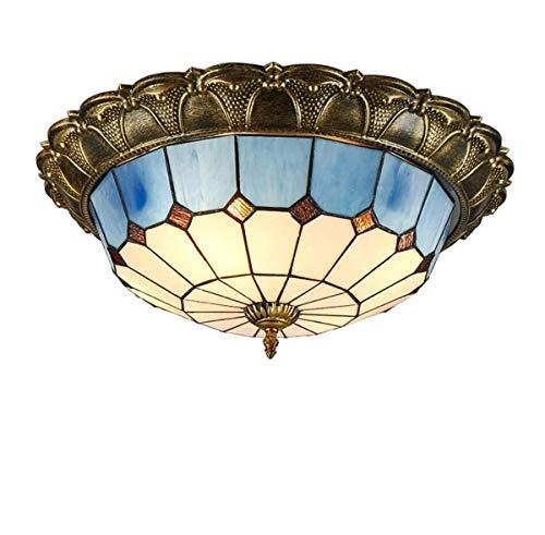 Style Led Chip Deckenleuchten Runde Deckeneinbauleuchte Mittelmeer Buntglas Deckenleuchte Für Schlafzimmer Wohnzimmer Cafe Warmlight 40cm