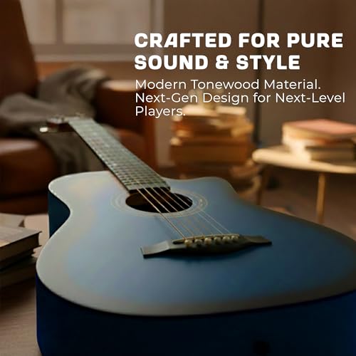 Image of REVEL Basswood 38 Inches Acoustic Guitar With Carry Bag And Plectrums Beginner And Learners Standard Size Configuration (Blue) Full,RVL-38C-LGP-BLS