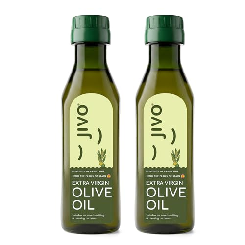Image of Jivo Extra Virgin Olive Oil 200 ML (Pack of 2) | Imported from Spain | MUFA-Rich Olive Oil | Vitamin E Fortified | Low in Saturated Fat | Ideal for Salads, Dressings, Soups, Dips & Marinades