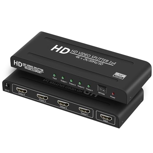 4K HDMI Splitter 1x4,Powered hdmi Splitter 1 in 4 Out Support 4Kx2K@30Hz,3D,Mirror/Copy Screen only...