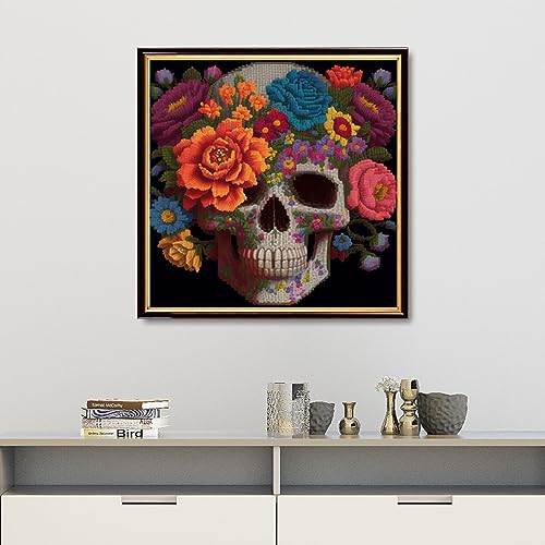 Image of Findvoor Stamped Cross Stitch Kits for Beginners Full Range of Cross Stitching Embroidery Pattern for Adults, 11CT DIY Needlepoint Embroidery Starter Kits-Lower Skeleton 17.7x17.7 inch