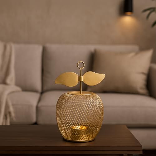 Image of MARKET 99 Metal Apple T-Light Holder Golden | Decorative Tealight Candle Stand for Diwali, Christmas & Festive Home Decor | Elegant Tabletop Accent for Weddings, Birthdays, Parties & Gifting