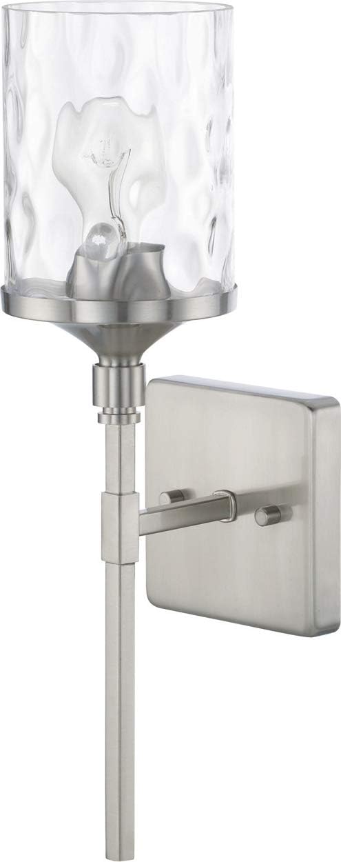 HomePlace Lighting 628811BN-451 Colton Urban/Industrial Clear Water Glass Torchiere Wall Sconce, 1-Light 100 Watt, 17" H x 5" W, Brushed Nickel