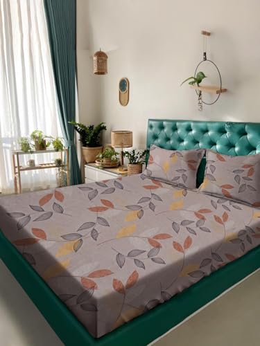 Image of ROSARAHOME 180 TC Microfiber Flat Queen Size Double Bed Bedsheet with 2 Pillow Cover| Bedsheet:240cmx225cm Pillow Covers:45cmx70cm,Floral Brown