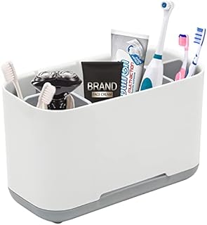 Toothbrush Holder with Drainage, ToyaJeco Multifunctional Electric Toothbrush Storage Organizer Stand Toothpaste Caddy with Anti-Slip Base 2 Adjustable Dividers for Bathroom Vanity Countertop (Grey)
