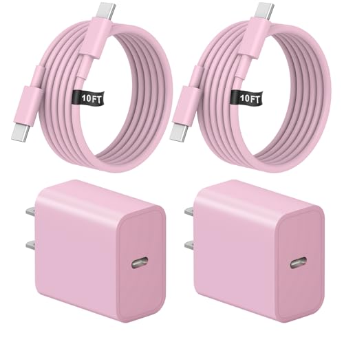 Image of 10FT iPhone 17 16 15 Charger Fast Charging USB C Charger Block Type C Chagrer Fast Charging 2-Pack for iPhone 17/17 Plus/17 Pro/17 Pro Max/iPhone 16/16 Plus/16 Pro/16 Pro Max/15/15 Pro Max/(Pink)