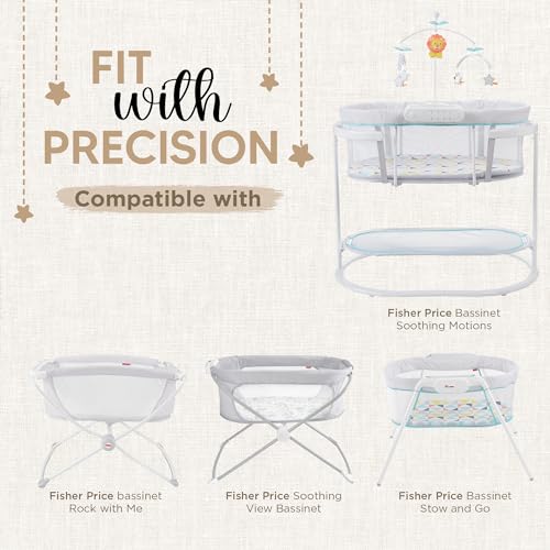 Image of Bassinet Fitted Sheets - Compatible with Fisher Price Bassinet Soothing Motions, Stow and Go, Rock with Me & Soothing View Bassinet | 100% Organic Jersey Cotton - White + Grey | 32x16 (2 Pack)